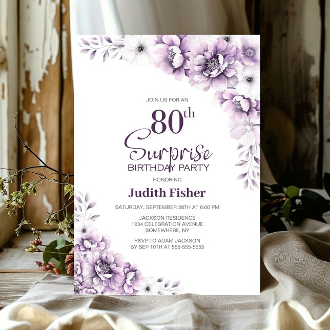 Pink Floral Surprise 80th Birthday Party Invitation (Creator Uploaded)