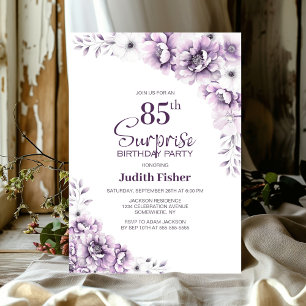 Pink Floral Surprise 85th Birthday Party Invitation