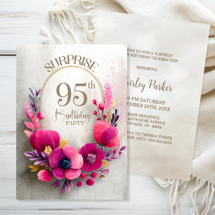 Pink Floral Surprise 95th Birthday Party Invitation