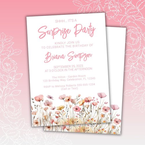 Pink Floral Surprise Birthday Party Invitation