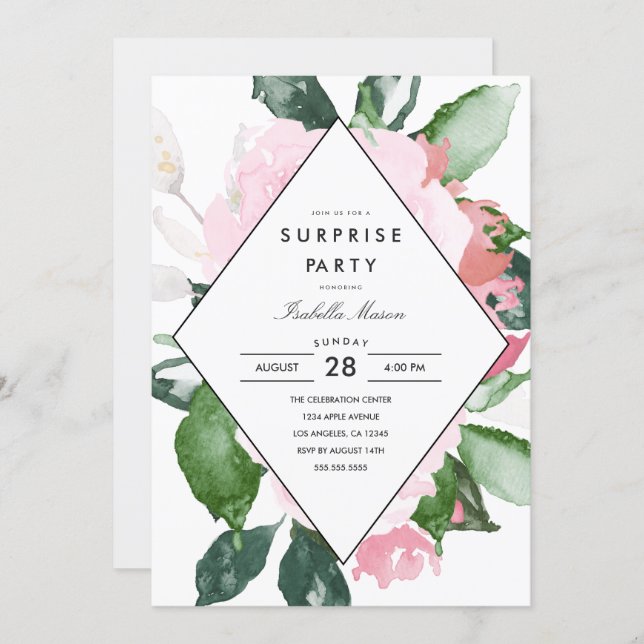 Pink Floral | Surprise Party Invitation (Front/Back)