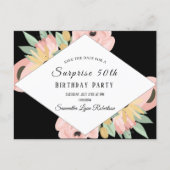 Pink Floral Surprise Save The Date 50th Birthday Invitation Postcard (Front)