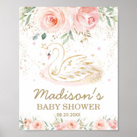 Pink Floral Swan Baby Shower 1st Birthday Welcome  Poster