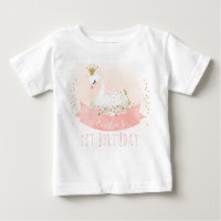 Pink Floral Swan Princess 1st Birthday T-Shirt