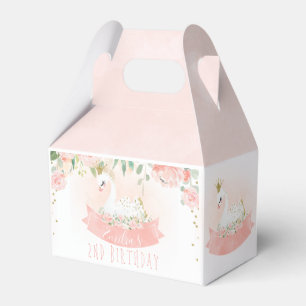Pink Floral Swan Princess Birthday Favor Box
