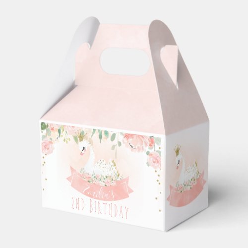 Pink Floral Swan Princess Birthday Favor Box