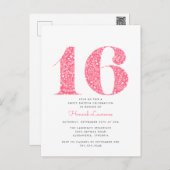 Pink Floral Sweet 16 Birthday Invitation Postcard (Front/Back)