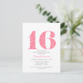 Pink Floral Sweet 16 Birthday Invitation Postcard (Standing Front)