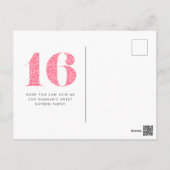 Pink Floral Sweet 16 Birthday Invitation Postcard (Back)