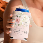 Pink Floral Sweet 16 Birthday Party Can Cooler<br><div class="desc">Cute modern elegant Sweet 16 birthday party can cooler. Customize by clicking the "Personalize" button. For further customization, use our design tool to modify this template. TIP: Check out the other birthday items in this collection below. We've curated items in this collection to make your shopping for the special birthday...</div>