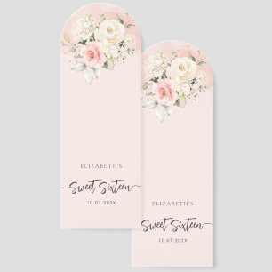 Pink Floral Sweet 16 Birthday Party Custom Favor Bookmarks