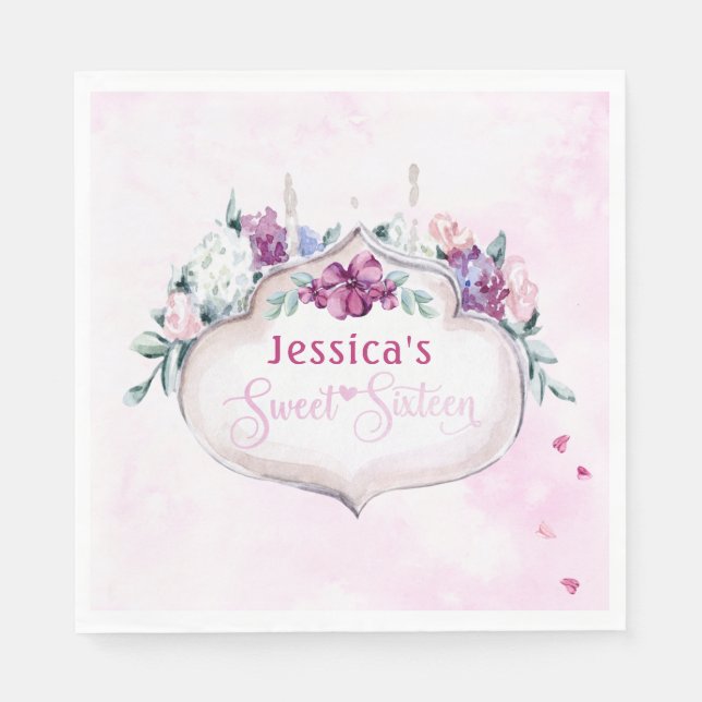 Pink Floral | Sweet 16 Napkins (Front)