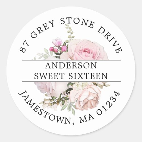 Pink Floral Sweet 16 Return Address Label