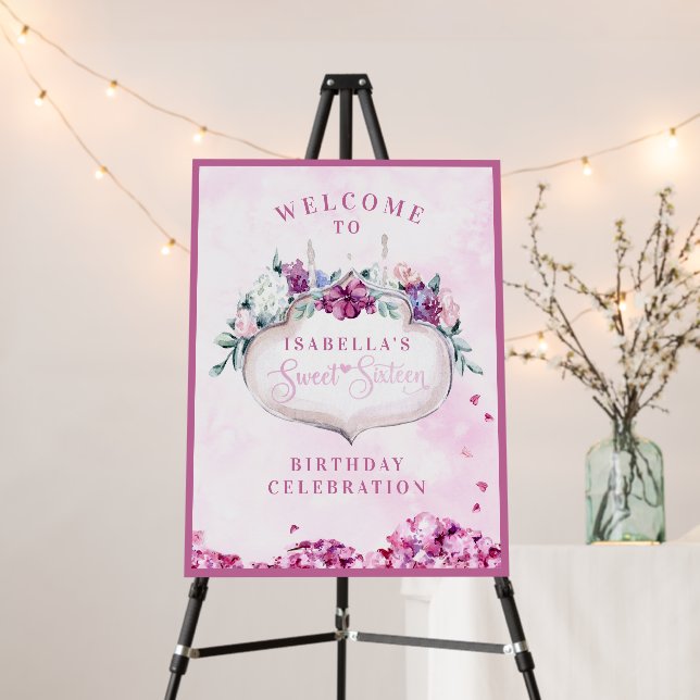 Pink Floral | Sweet 16 Welcome Foam Board (In Situ (Stand))