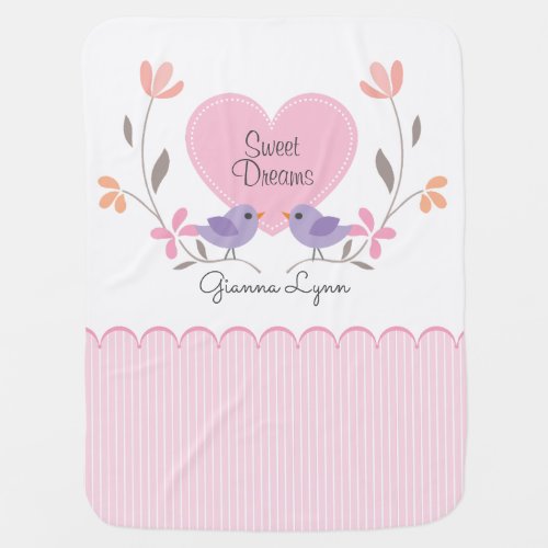 Pink Floral Sweet Dreams Monogrammed Baby Blanket