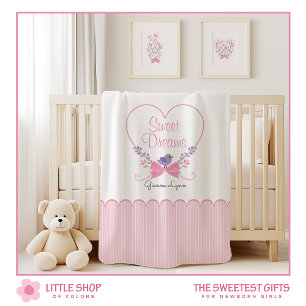 Pink Floral Sweet Dreams Monogrammed Baby Blanket