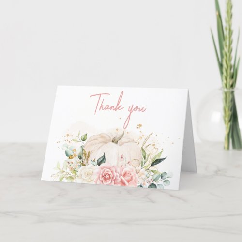 Pink Floral Sweet Little Pumpkin Baby Shower Thank You Card