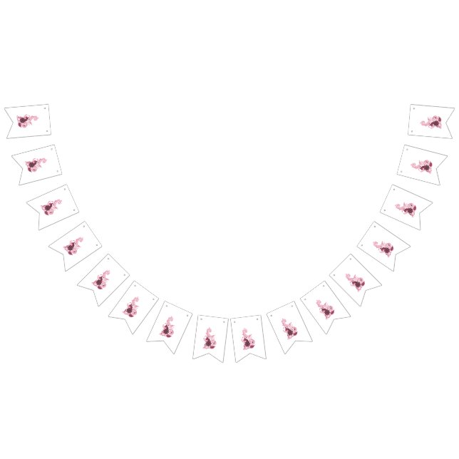 Pink Floral Swirl • Elegant Embroidery Art Bunting Flags (All)