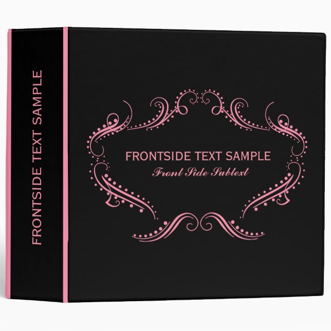 Pink Floral Swirls Gold Frame Binder (Front/Spine)