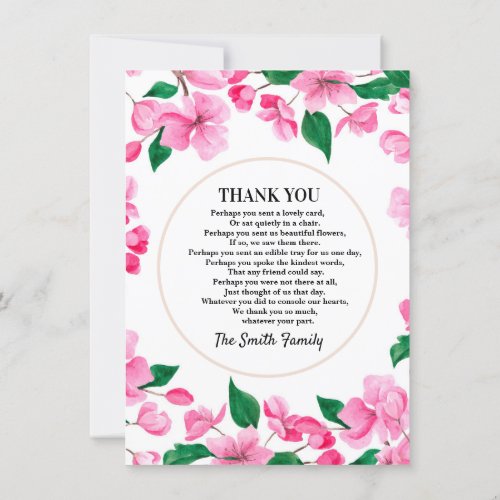 Pink Floral Sympathy Thank You Card