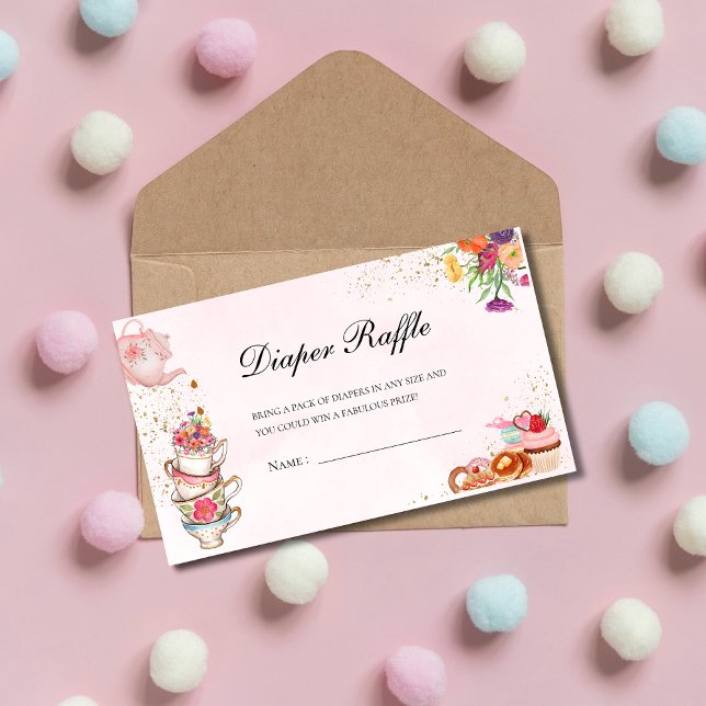Pink Floral tea Baby is Brewing baby shower diaper Enclosure Card (Creator Uploaded)