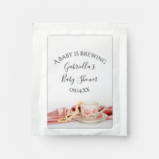Pink Floral Tea Cup Baby is Brewing Shower Favor Tea Bag Drink Mix