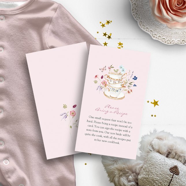 Pink Floral Tea Enclosure Card (Pink Floral Tea Cup Party Bring A Recipe Enclosure Card by Painted Paperie
)