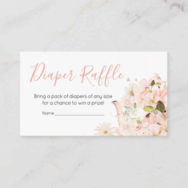 Pink Floral Tea for Two Baby Shower Diaper Raffle Enclosure Card (Front)
