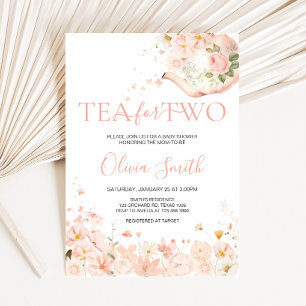 Pink Floral Tea for Two Baby Shower Invitation
