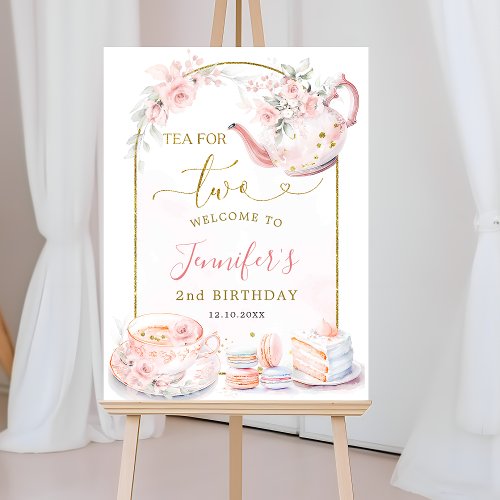 Pink Floral Tea for Two Birthday Welcome Sign