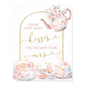 Pink Floral Tea How Many Kisses Bridal Games Poster
