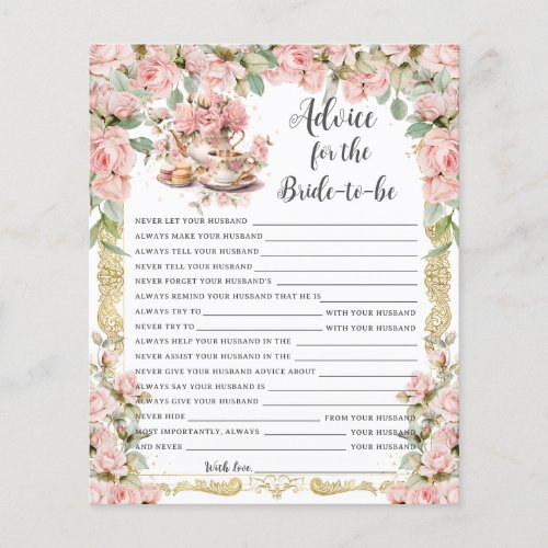 Pink Floral Tea Party Advice for Bride to Be Game