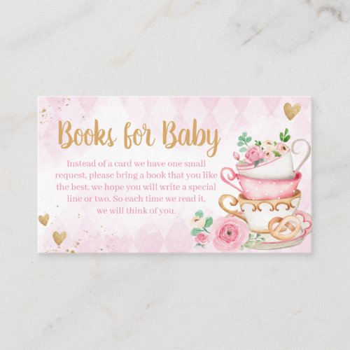 Pink Floral Tea Party Baby Shower Books for Baby Enclosure Card