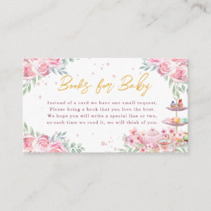 Pink Floral Tea Party Baby Shower Books for Baby Enclosure Card