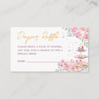 Pink Floral Tea Party Baby Shower Diaper Raffle Enclosure Card