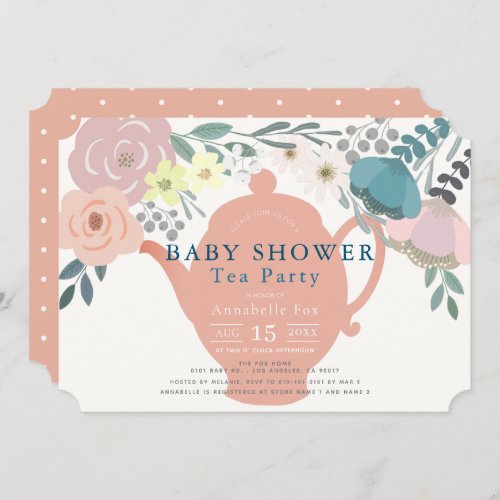 Pink Floral Tea Party Baby Shower Invitation