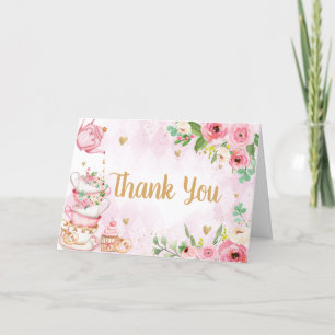 Pink Floral Tea Party Baby Shower Letterpress Thank You Card