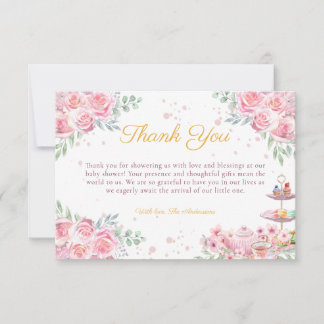 Pink Floral Tea Party Baby Shower Thank You Card
