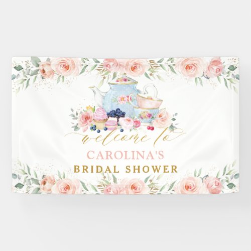 Pink Floral Tea Party Bridal Baby Birthday Welcome Banner