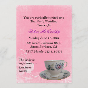 Pink Floral Tea Party Bridal Shower Invitation