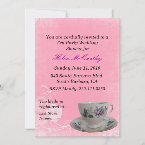 Pink Floral Tea Party Bridal Shower Invitation