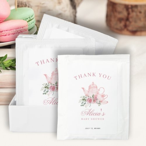 Pink floral tea party favor baby shower bag drink mix