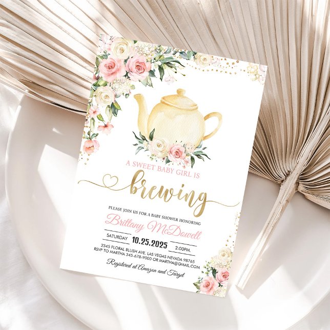 Pink Floral Tea Party Girl Baby Shower Invitation (Creator Uploaded)