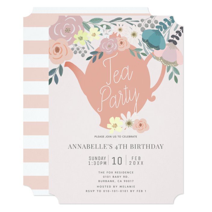 Pink Floral Tea Party Girl Birthday Invitation Zazzle Com