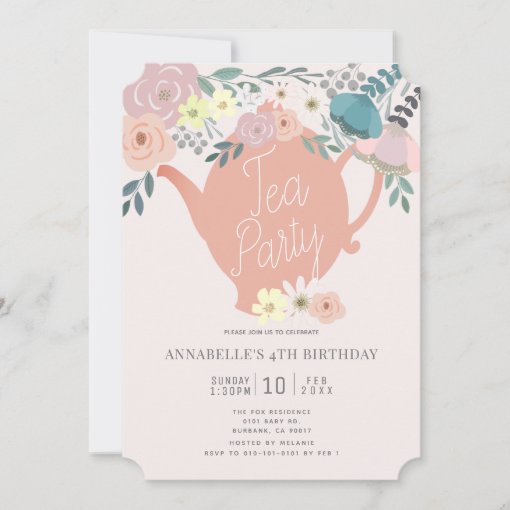 Pink Floral Tea Party Girl Birthday Invitation | Zazzle