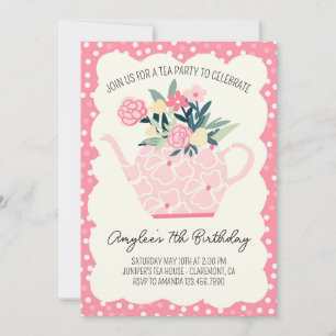 Pink Floral Tea Party Girl Birthday Invitation