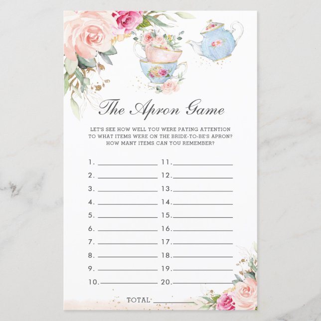 Pink Floral Tea Party The Apron Bridal Shower Game (Front)