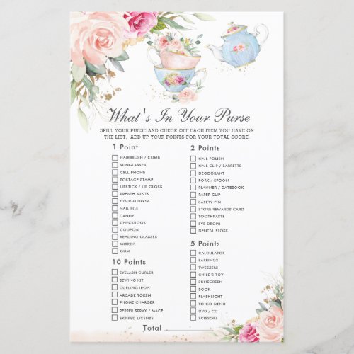 Pink Floral Tea Party Whats In Your Purse Game