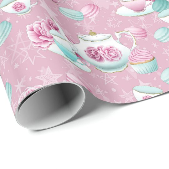 Pink floral tea party wrap wrapping paper