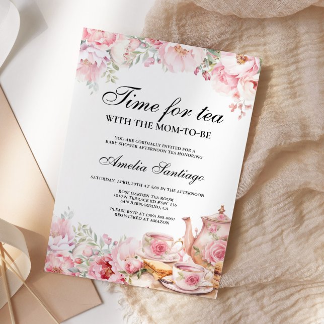 Pink Floral Tea With Mom To Be Baby Shower Invitation (Creator Uploaded)